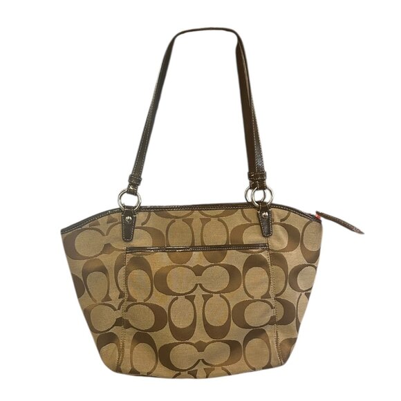 Coach Khaki Brown Signature Turnlock Pocket Bag F14659 Authentic Large Tote - Picture 4 of 9